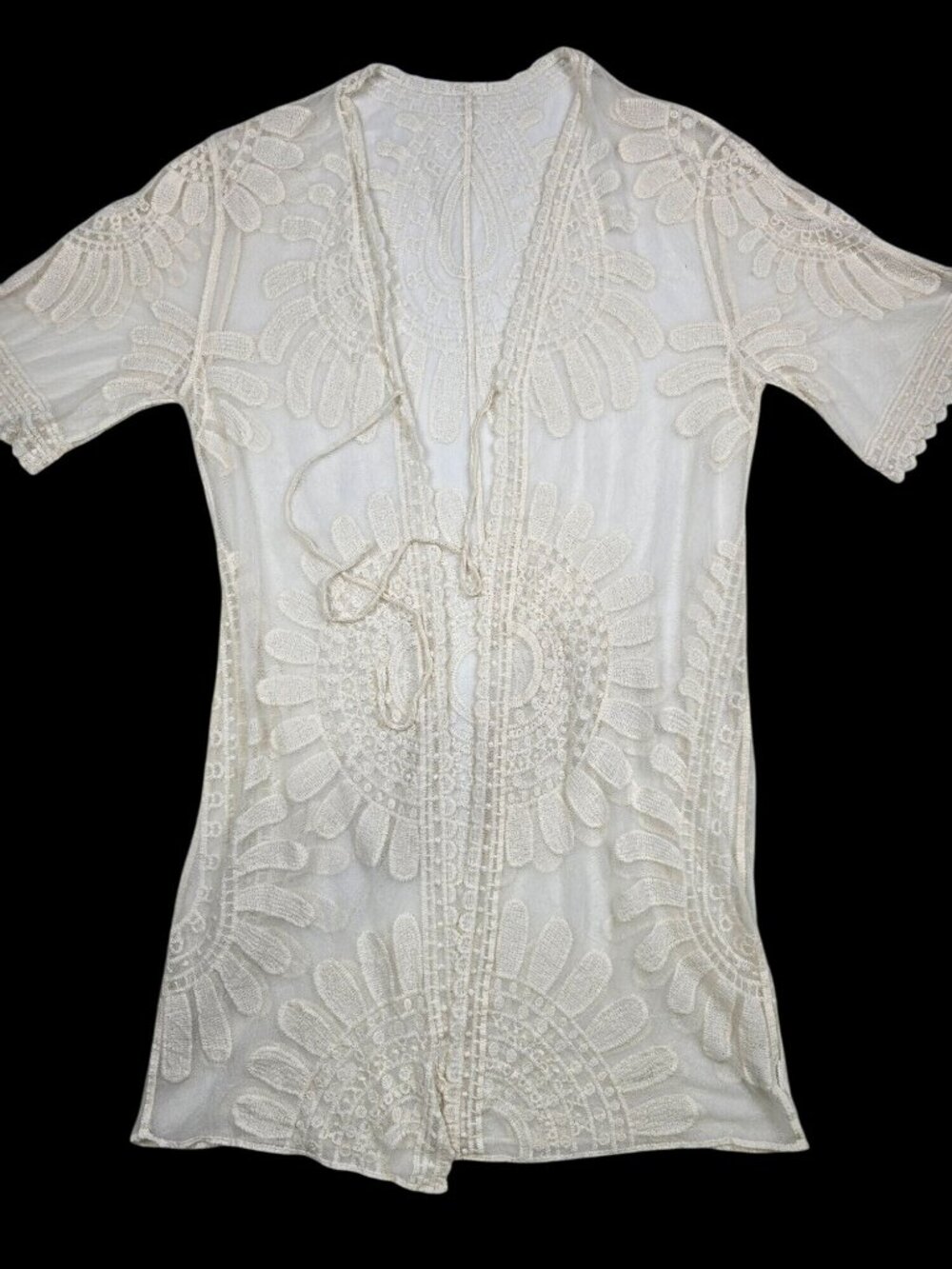 Crochet Lace Short Sleeve Kimono Cardigan Boho White S/M OS Western - Picture 1 of 4
